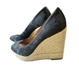 Coach Milan Signature Peep Toe Espadrille Wedge Heels